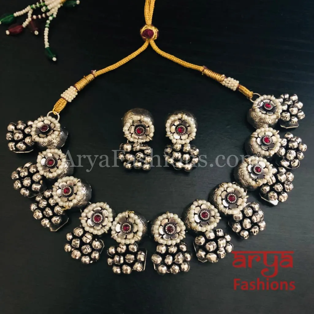 Golden Rajwadi Kundan necklace/ Gray Bollywood Kundan Statement Necklace