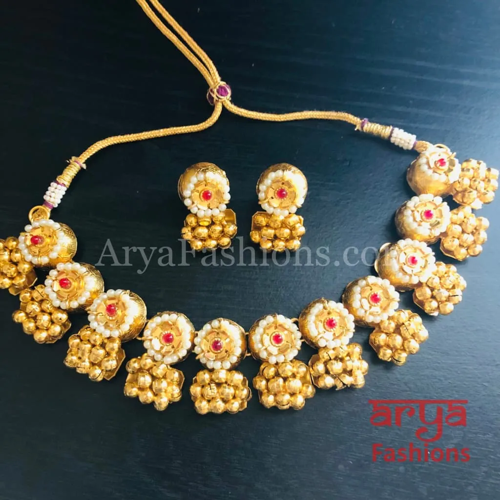 Golden Rajwadi Kundan necklace/ Gray Bollywood Kundan Statement Necklace