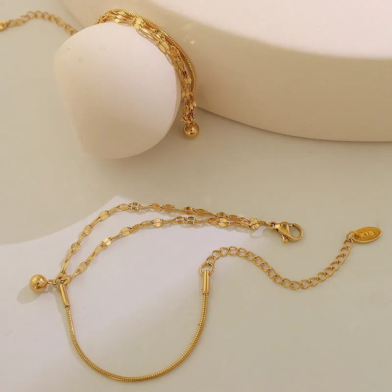 Golden Steel Ball Pendant Bracelet with Double Lip Chain - Campus Style Jewelry