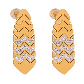 Golden Zircon Cicada Wing Hollow Earrings - French Pastoral Style