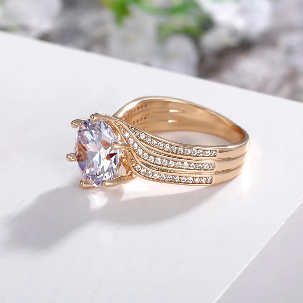 Gorgeous Round Cut Zircon Solitaire Ring for Women with Zircon in Gold Color