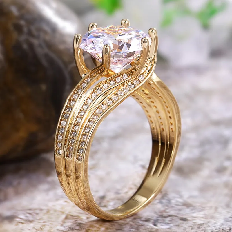 Gorgeous Round Cut Zircon Solitaire Ring for Women with Zircon in Gold Color