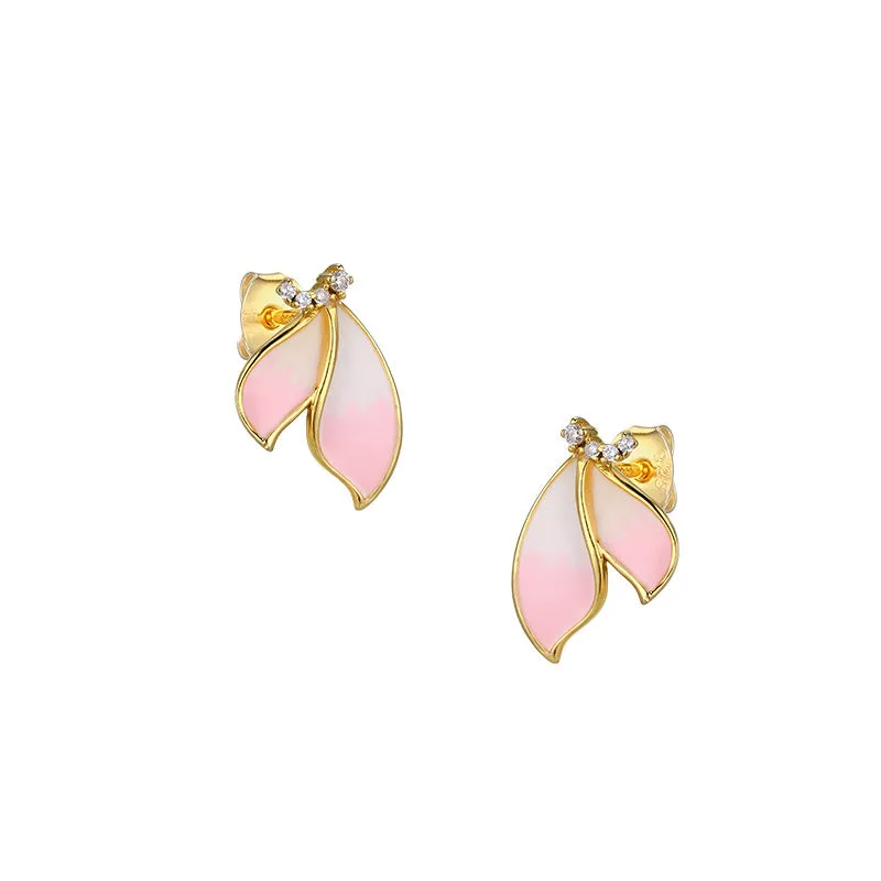 Gradient Peach Blossom Petal Silver Studs Earrings for Women