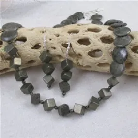 Grey Gemstone Necklace & Earrings in Pyrite Overlapping Beads