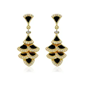 Group Black Fan with Zircon Silver Drop Earrings for Women