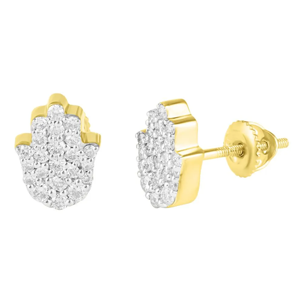 Hamsa Diamond Earrings .39cttw 10K Yellow Gold