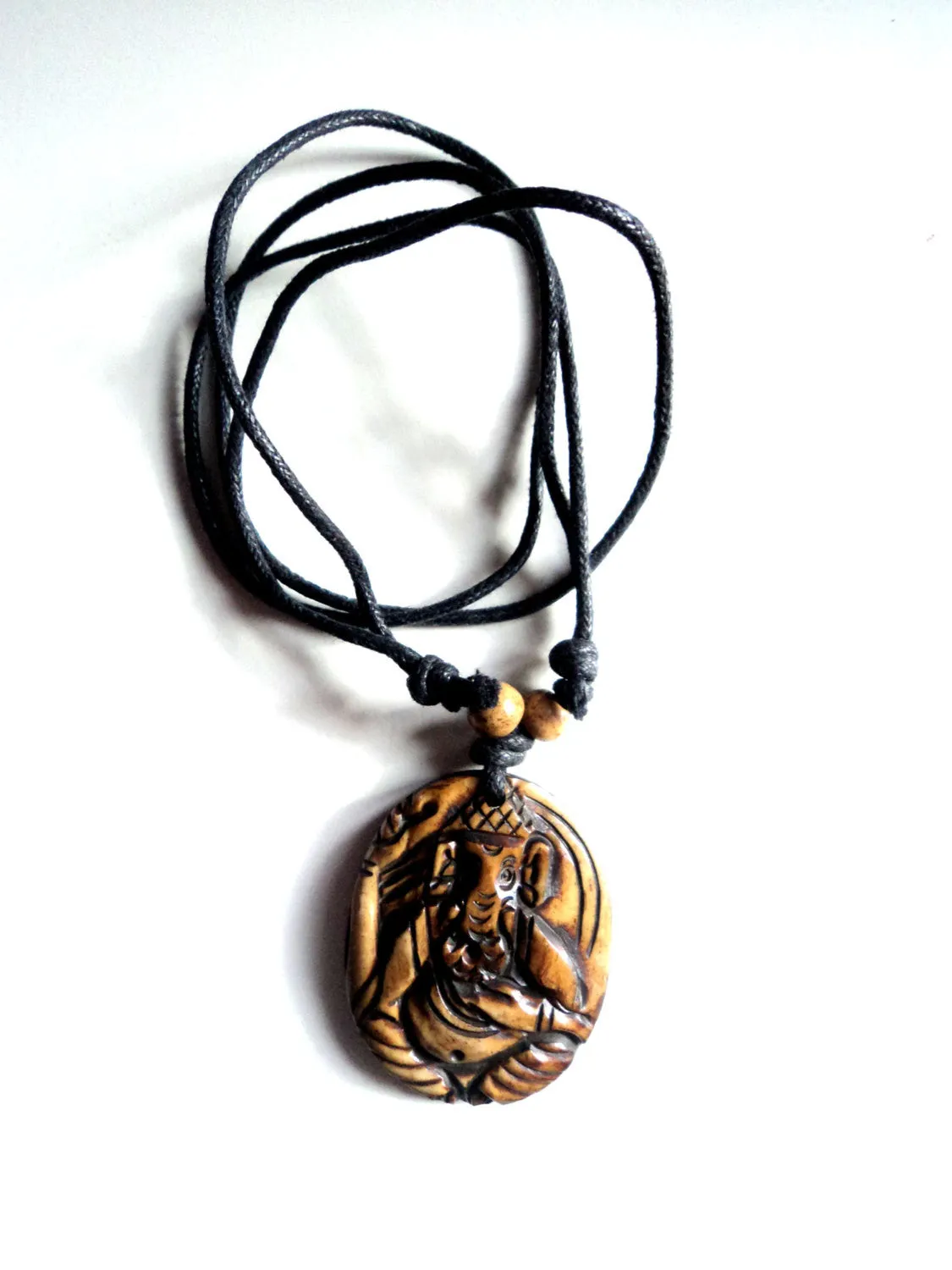 Hand Carved Ganesh Bone Pendant Necklace