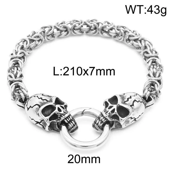 Handcrafted Retro Zodiac Snake Head Bracelet with Skull Lion O-Chain in Titanium Steel for Men