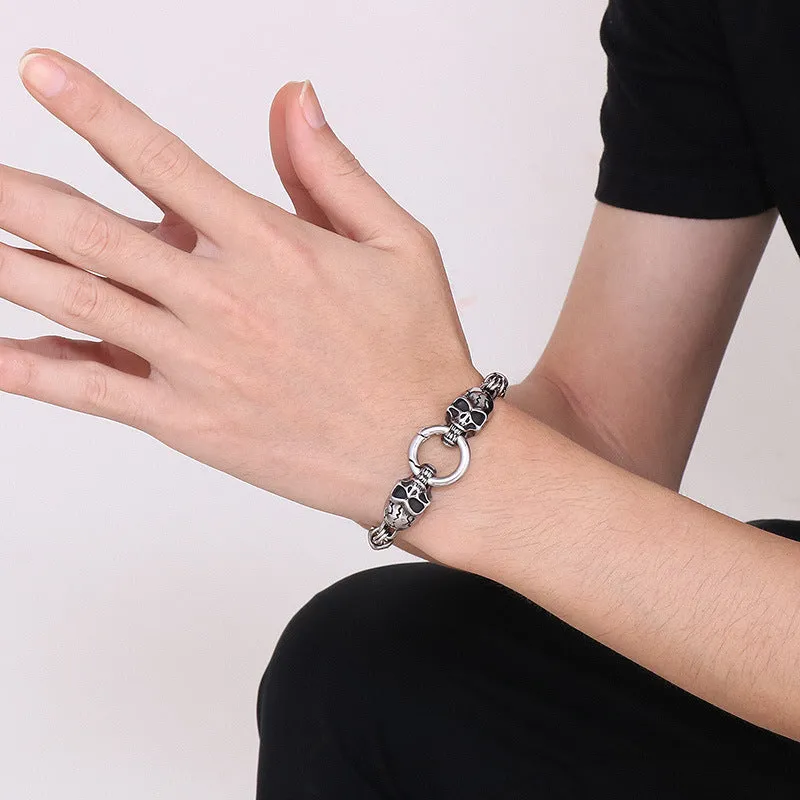 Handcrafted Retro Zodiac Snake Head Bracelet with Skull Lion O-Chain in Titanium Steel for Men