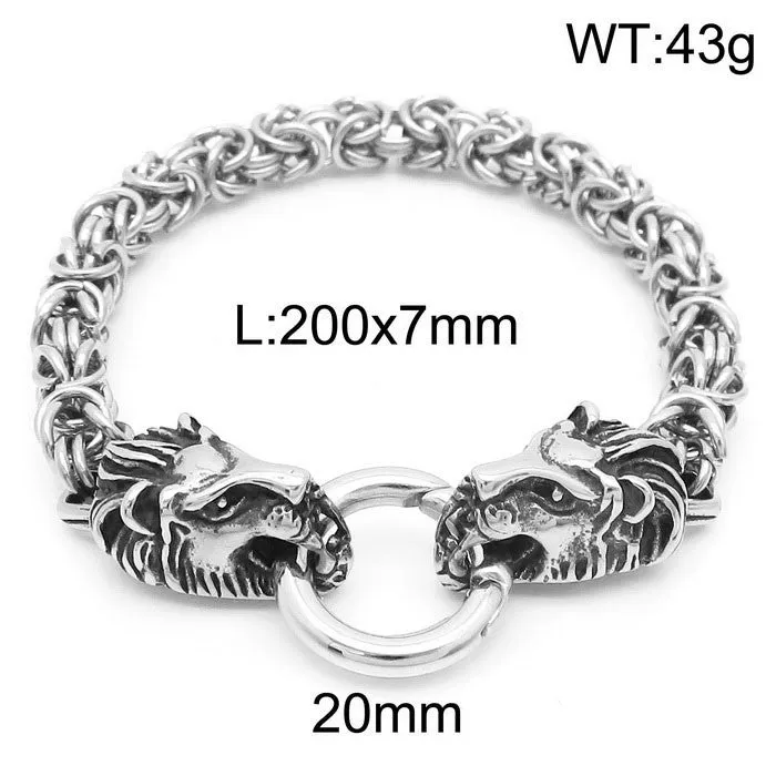 Handcrafted Retro Zodiac Snake Head Bracelet with Skull Lion O-Chain in Titanium Steel for Men