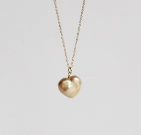 Heart Necklace with Rare Gold color Freshwater Heart Shape Pearl