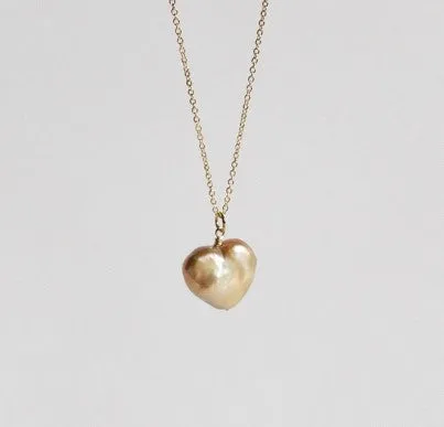 Heart Necklace with Rare Gold color Freshwater Heart Shape Pearl