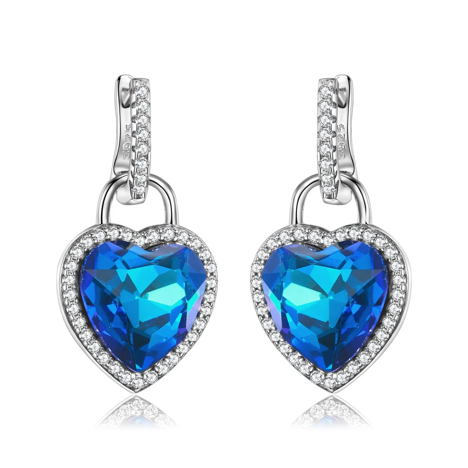 Heart Shap Blue Zircon Pendant Silver Drop Earrings