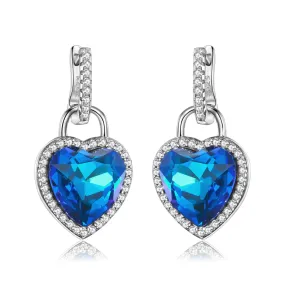 Heart Shap Blue Zircon Pendant Silver Drop Earrings