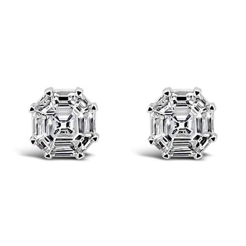 Hexagonal Invisible set Diamond Earrings