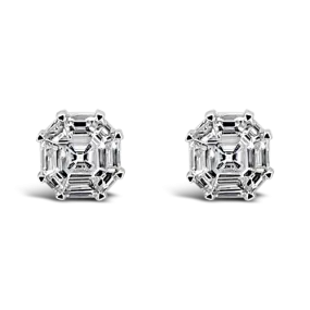 Hexagonal Invisible set Diamond Earrings