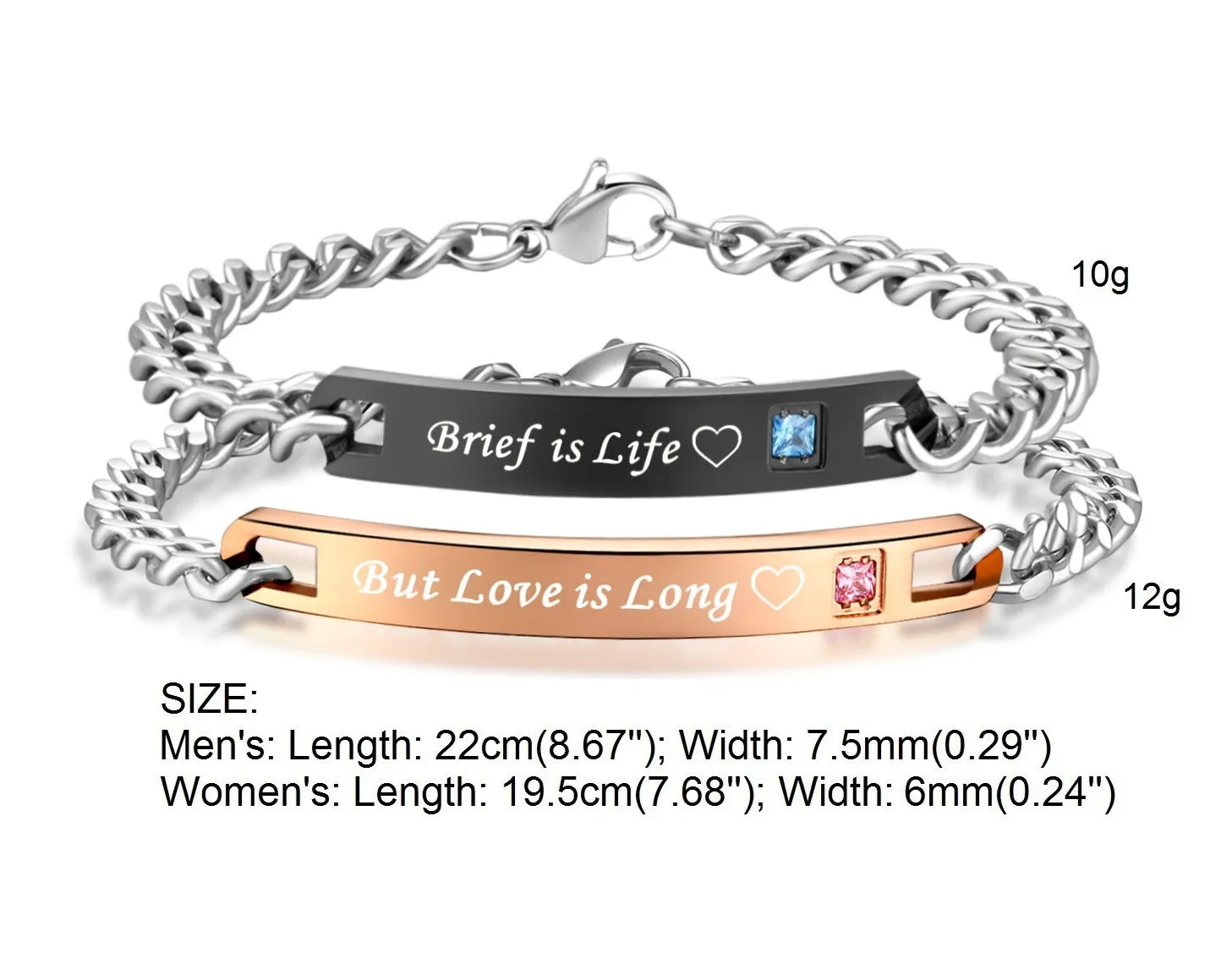 His & Hers Matching Set Brief Is Life but Love Is Long Couple Bracelets, Valentine, Anniversary, Wedding, Promise, Engagement Gift