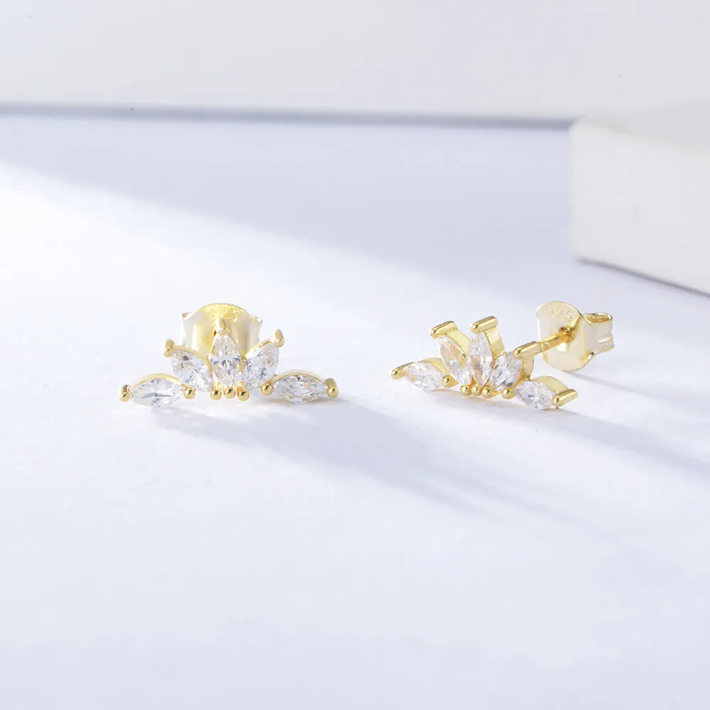 Horse-eye Zircon Petal Silver Studs Earrings for Women