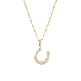 Horseshoe Pendant Necklace, White Diamonds