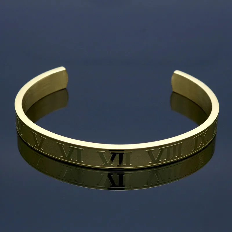 Hot Sell Titanium Stainless Steel Bangle Roman Numerals 24K Gold Plate Cuff Bracelet Love Letter Bracelet Men Women Open Bangles