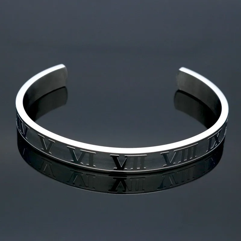 Hot Sell Titanium Stainless Steel Bangle Roman Numerals 24K Gold Plate Cuff Bracelet Love Letter Bracelet Men Women Open Bangles