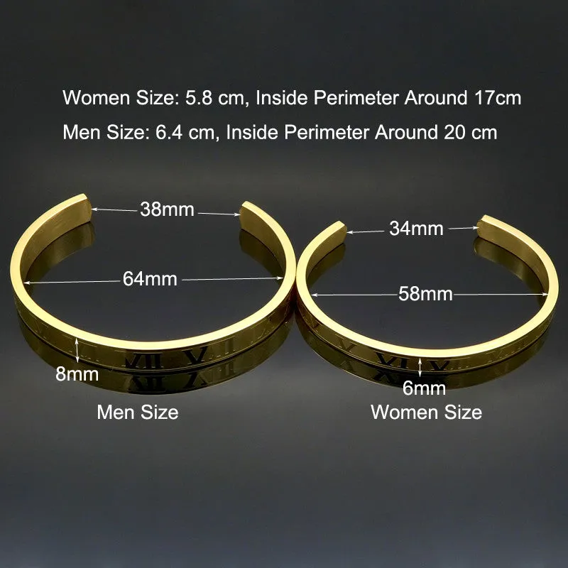 Hot Sell Titanium Stainless Steel Bangle Roman Numerals 24K Gold Plate Cuff Bracelet Love Letter Bracelet Men Women Open Bangles