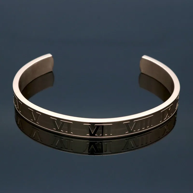 Hot Sell Titanium Stainless Steel Bangle Roman Numerals 24K Gold Plate Cuff Bracelet Love Letter Bracelet Men Women Open Bangles