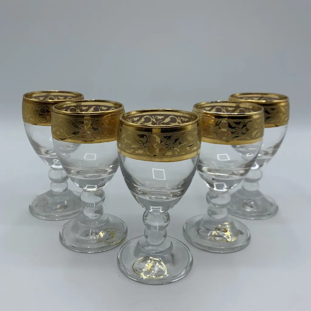 J Preziosi Gold Gilded Cordial Glasses Set of 5 /hg