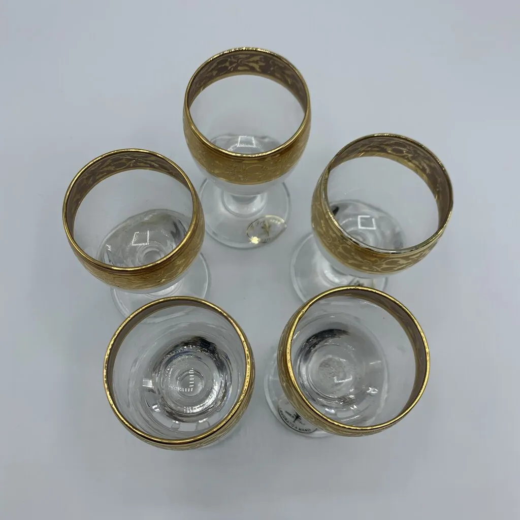 J Preziosi Gold Gilded Cordial Glasses Set of 5 /hg