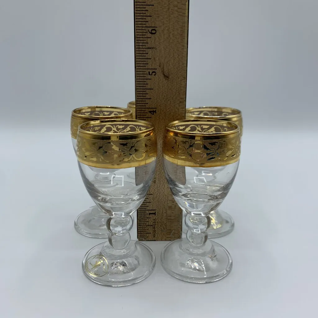 J Preziosi Gold Gilded Cordial Glasses Set of 5 /hg