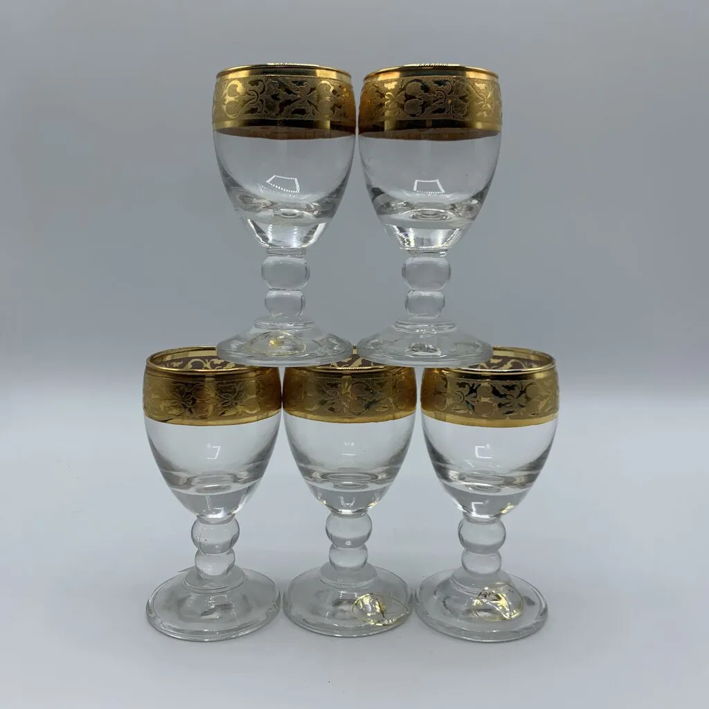 J Preziosi Gold Gilded Cordial Glasses Set of 5 /hg