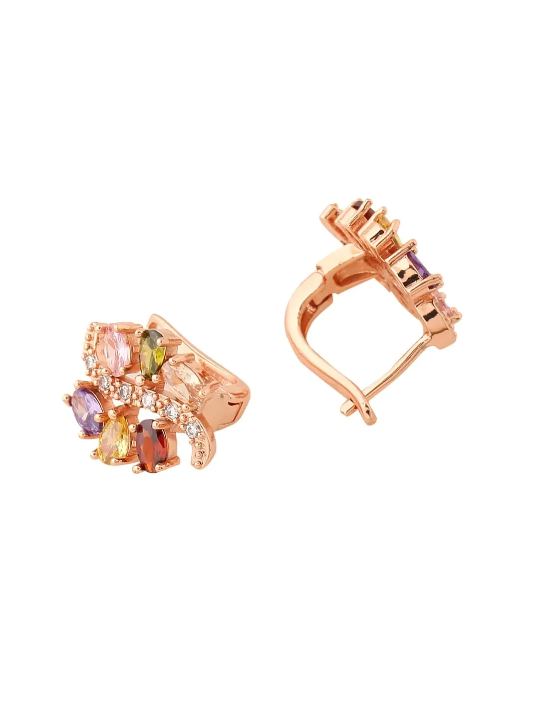 Kairangi Clip on Earrings for Women Multicolor Crystal Earrings Rosegold Plated Swiss AAA Zircon Clip On Earrings for Women and Girls.