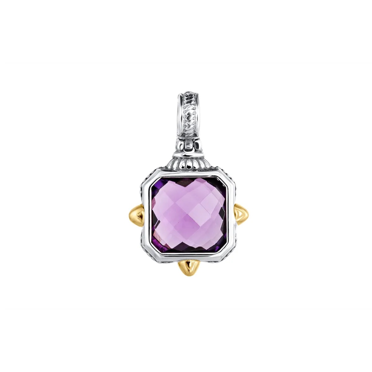 Konstantino Anthos Silver and 18K Gold Cushion Amethyst Quartz Pendant