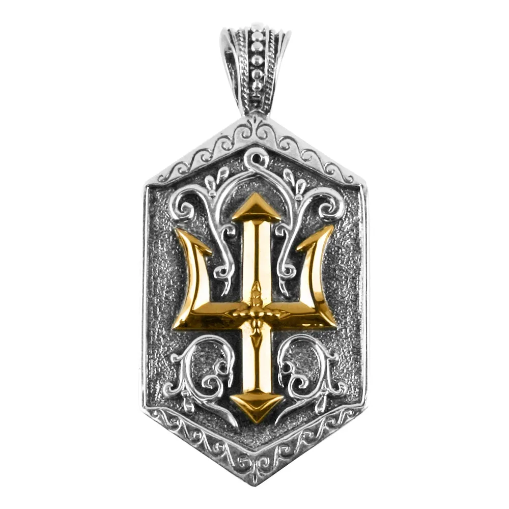 Konstantino Mens Poseidon Silver and 18K Gold Trident Pendant