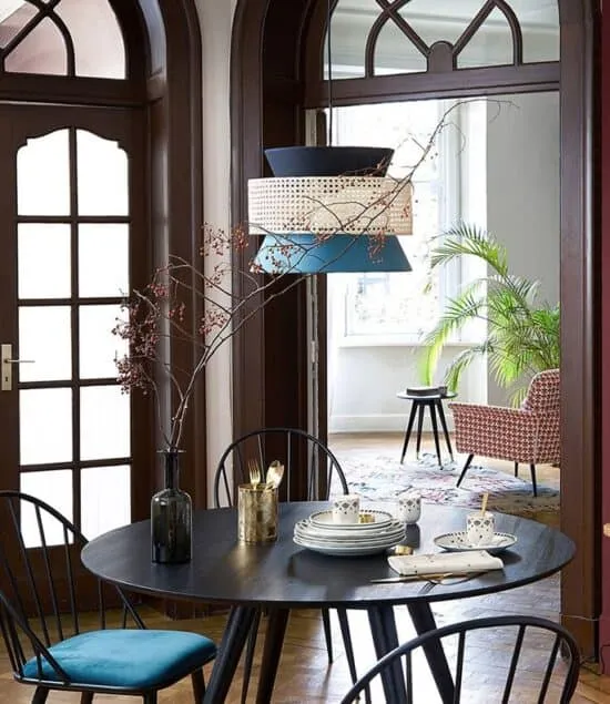 Kresten Rattan and Cloth Triple Tier Pendant Lamp