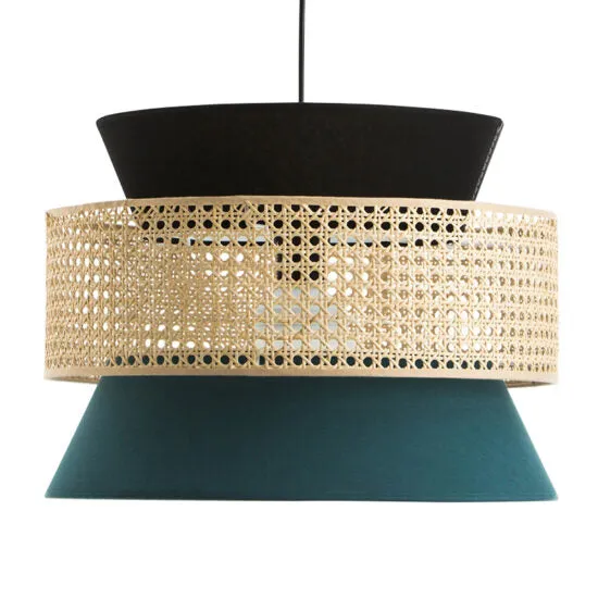 Kresten Rattan and Cloth Triple Tier Pendant Lamp