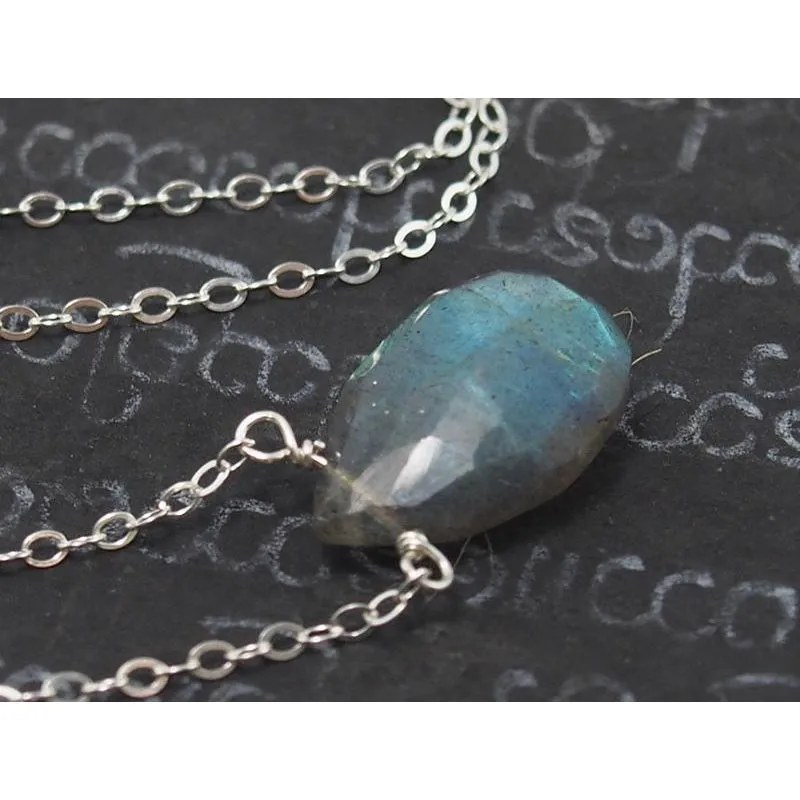 Labradorite Necklace On Sterling Silver Chain With Sterling Silver Trigger Clasp