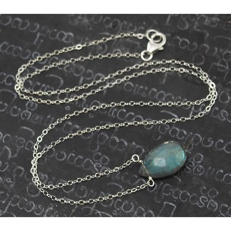 Labradorite Necklace On Sterling Silver Chain With Sterling Silver Trigger Clasp