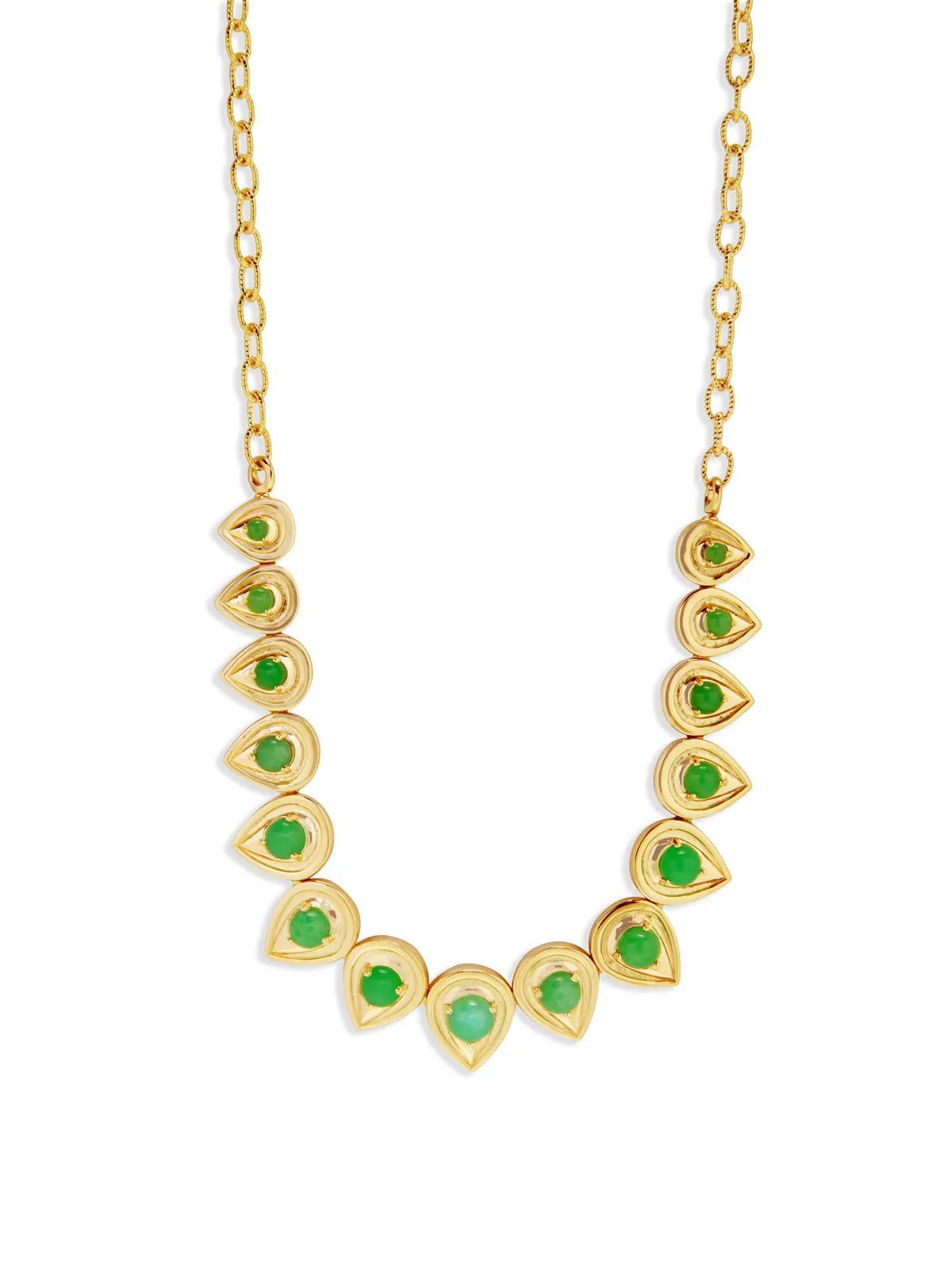 Large Chrysoprase Graduated Mandala Petal Yellow Gold Necklace