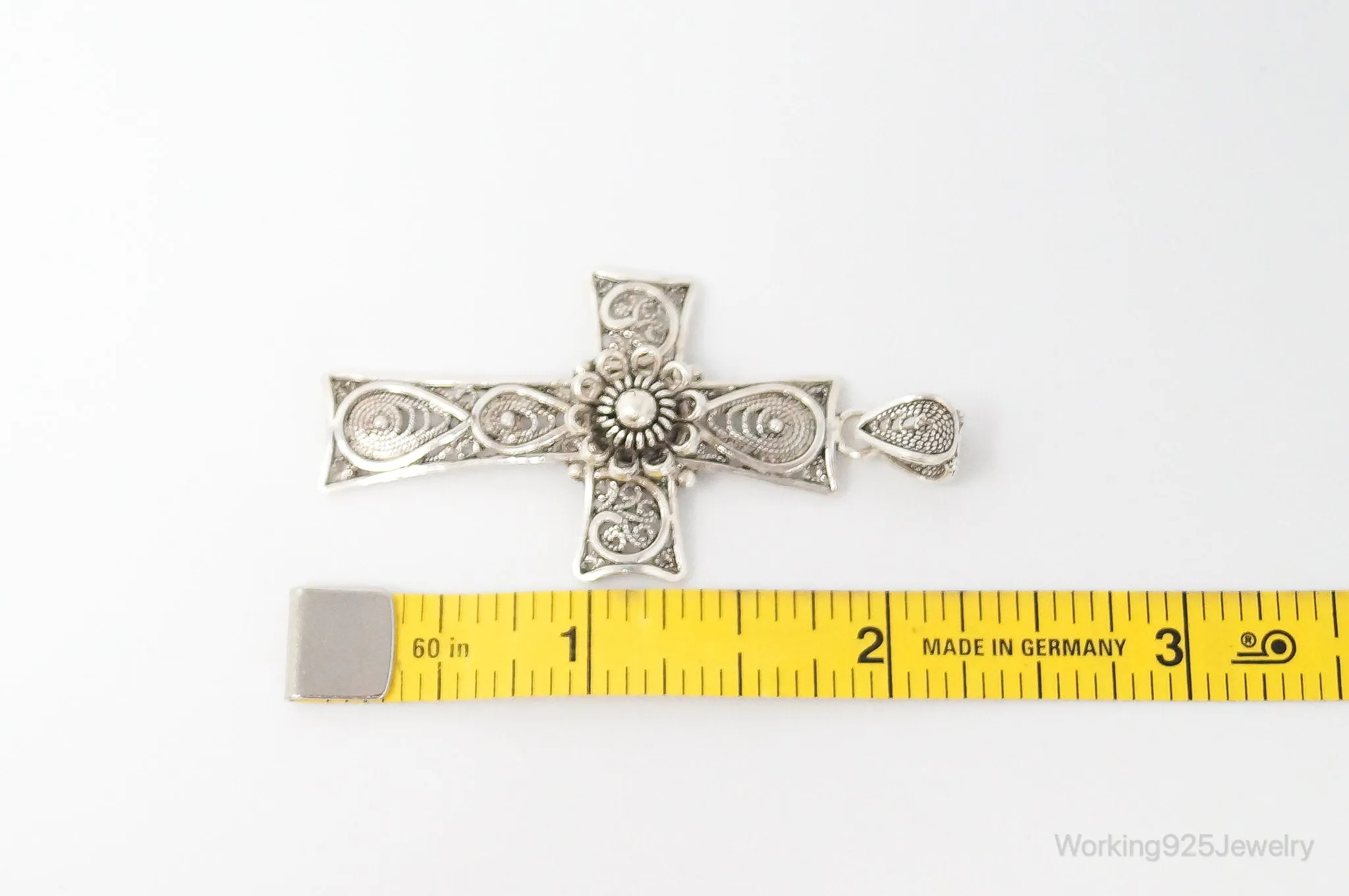 Large Designer DGS Intricate Filigree Cross Sterling Silver Pendant