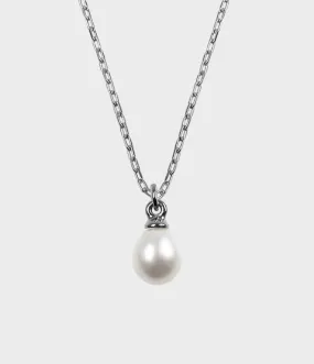 Large Vermeer Pearl Drop Necklace / Sterling Silver / Pear Shaped White Pearl