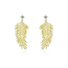 Leaf with Zircon Silver Drop Earrings for Women