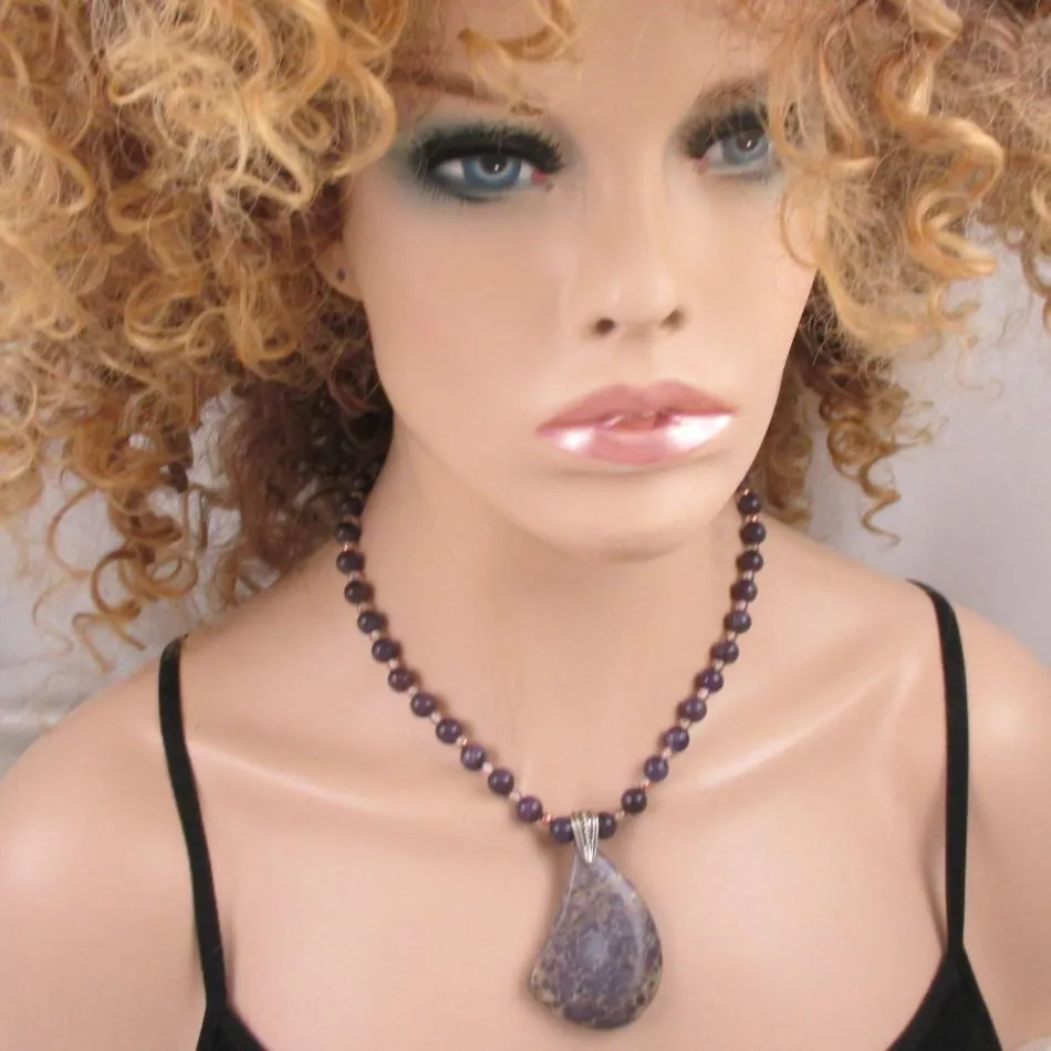 Lepedolite and Purple Nevada Variscite Gemstone Necklace