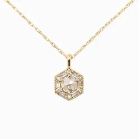 Lila Hexagon Necklace - 5mm Rosecut Diamond Necklace, 14k yellow gold (One of a kind)