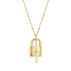 Love Padlock and Key Sparkle Chain Necklace