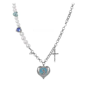 Love Pearl Stitching Gem Cross Clavicle Chain Female Fashion Ornament Necklace