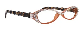 Lucky, Bling Reading Glasses, High End Readers  1.25  1.50  1.75 ..  3 Cat Eye. Bamboo Temple. (Orange) Optical Frames NY Fifth Avenue.