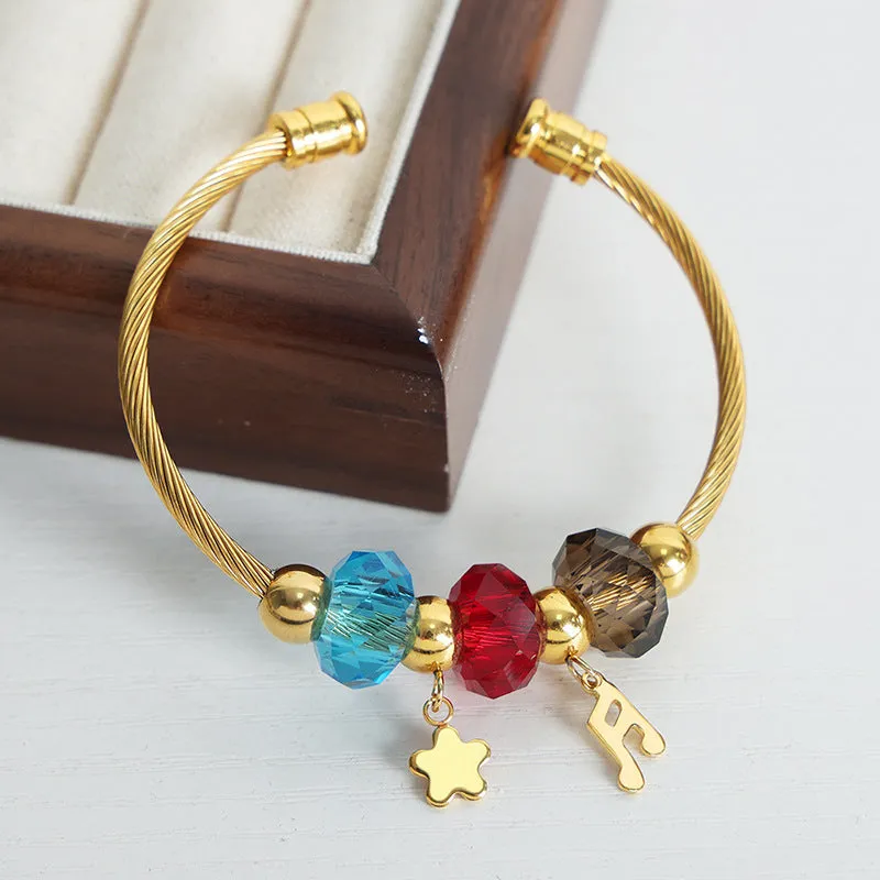 Luxurious Handcrafted Titanium Steel Gold-Plated Bracelet with Natural Stone Embellishments