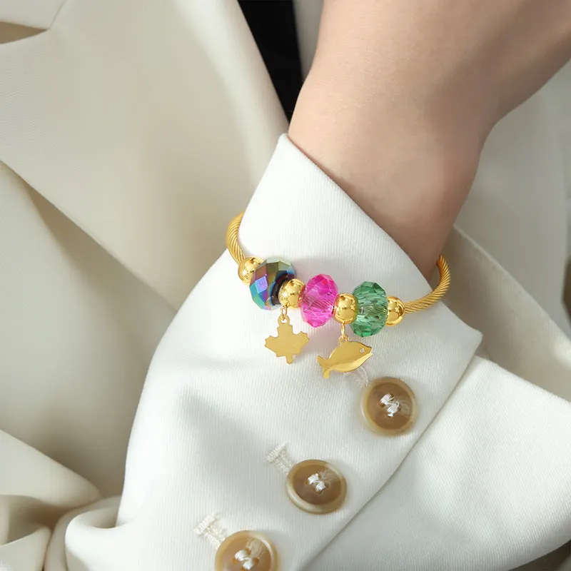 Luxurious Handcrafted Titanium Steel Gold-Plated Bracelet with Natural Stone Embellishments