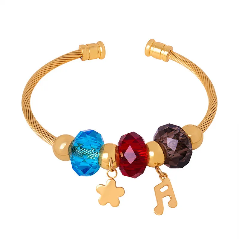 Luxurious Handcrafted Titanium Steel Gold-Plated Bracelet with Natural Stone Embellishments